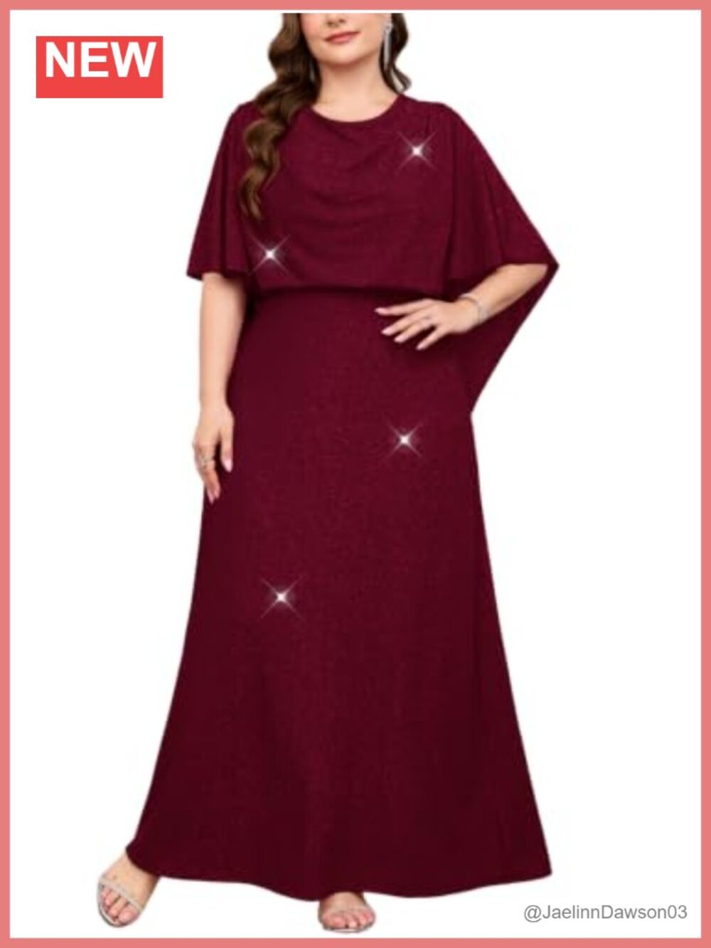 Plus Size Sparkly Long Cape Cowl Neck Maxi Formal Evening Dress
